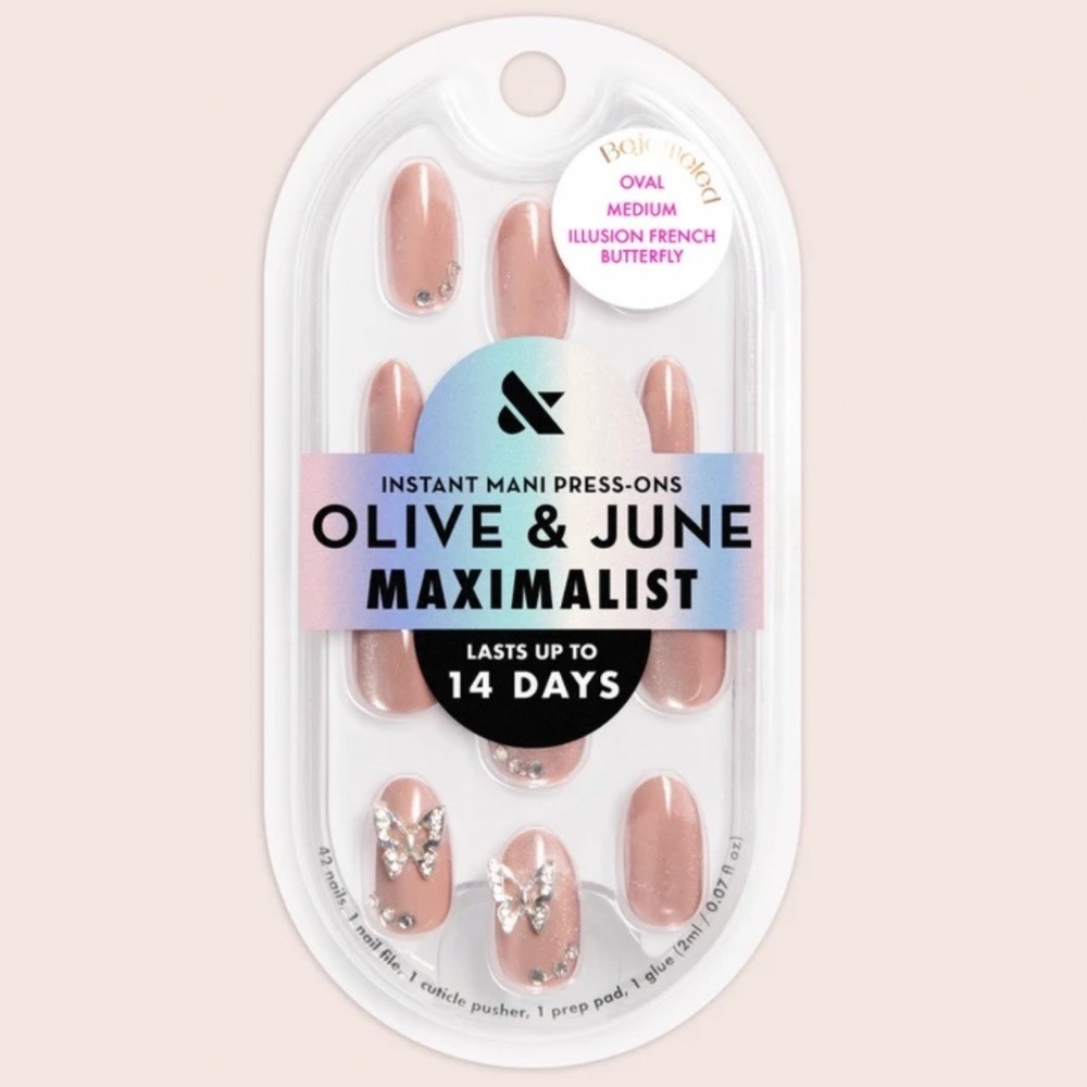 Olive & June Maximalist Press-On Nails Bejeweled Illusion French Butterfly Oval